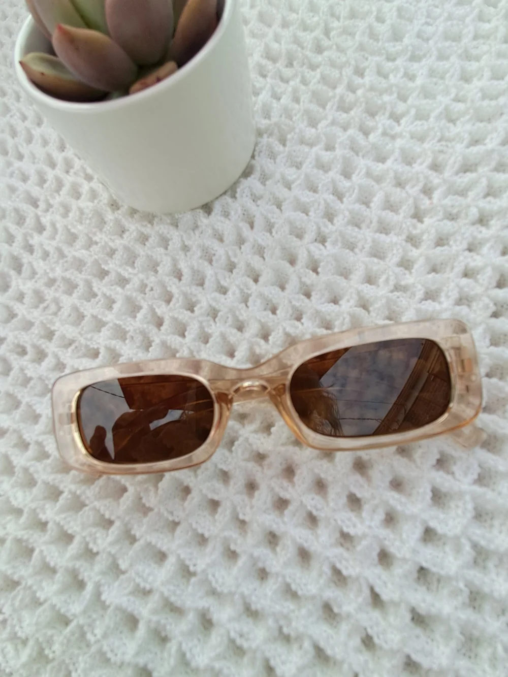 Transparent Beige Rectangle Sunglasses - Women's Fashion Shades